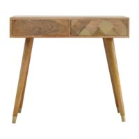 oak ish gold brass inlay console table