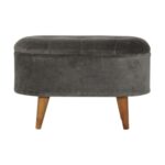 Long Grey Velvet Footstool for Storage