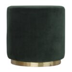 Emerald Velvet Footstool with Gold Base