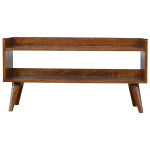 Semi-Oak Bench with Tan Leather Padded Seat