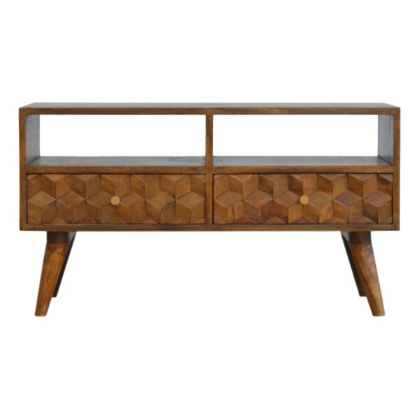 TV Unit with Carved Chestnut Cube