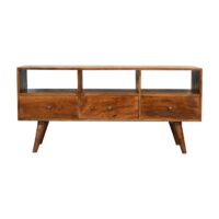 Nordic-style TV unit in chestnut with three drawers