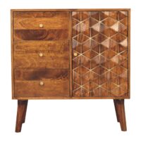 chestnut cabinet with intricate brass detailing