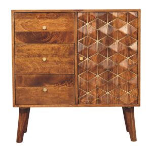 chestnut cabinet with intricate brass detailing