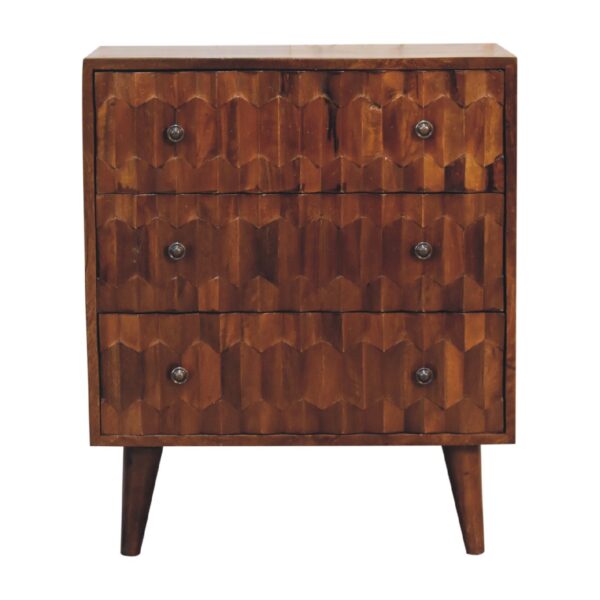 Luxurious chestnut chest showcasing pineapple carvings