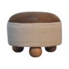 Cream Boucle Buffalo Hide Round Footstool with Ball Feet