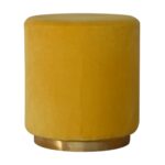 Mustard Velvet Footstool With Gold Base