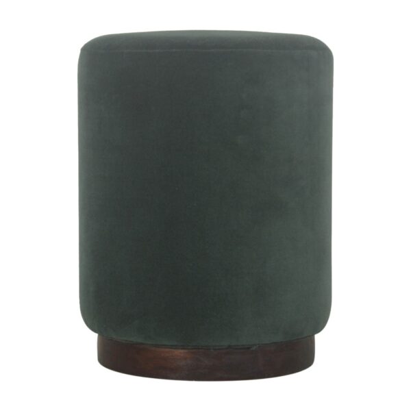 Emerald Velvet Footstool with Wooden Base