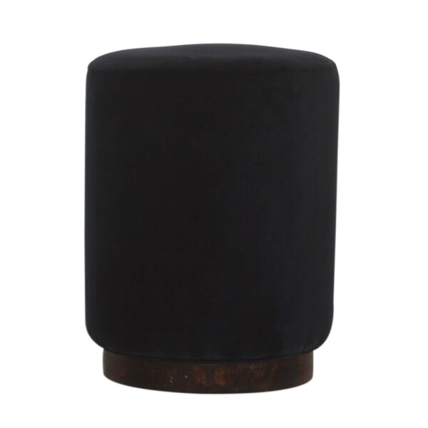 Black Velvet Footstool with Wooden Base