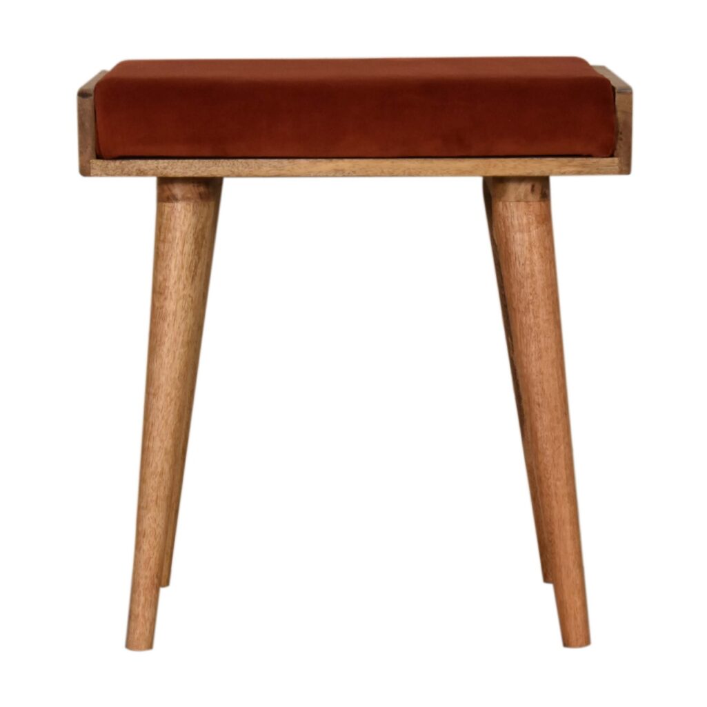 Brick Red Velvet Tray Style Footstool