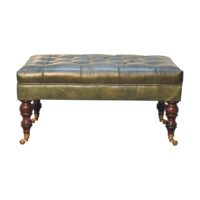 Castor-legged buffalo green leather ottoman