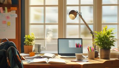 student writing desk setup